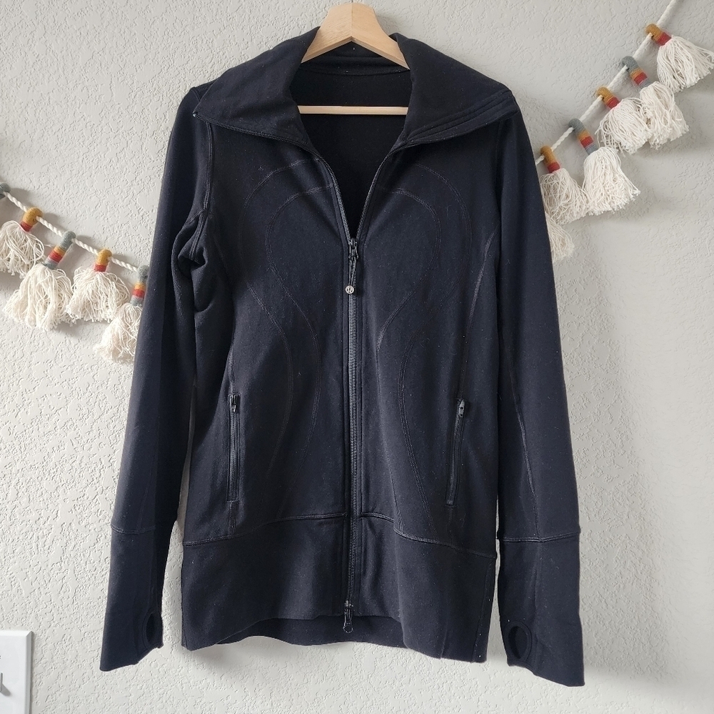 Lululemon In Stride Black Longline Cowl Neck Zip Jacket Luon Casual Yoga Gym 6